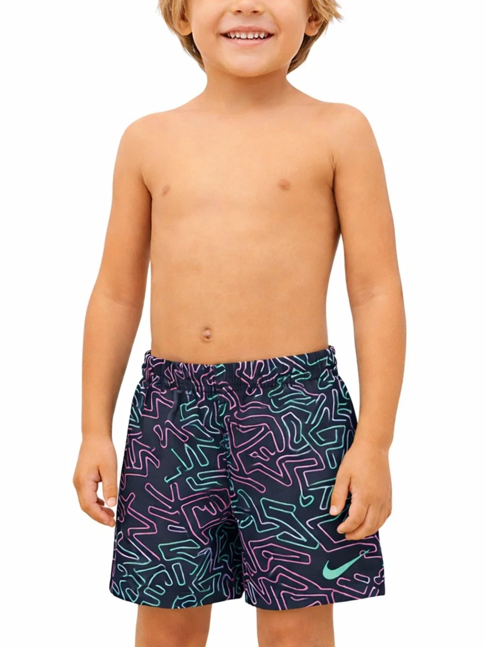 Nike Boys Swim Trunks Black Neon Print Shorts Size 4